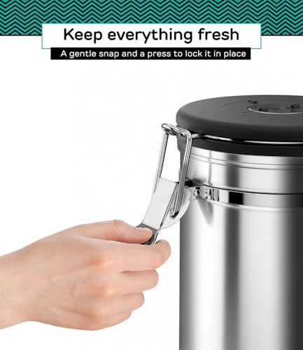 Image of Coffee Gator Coffee Canister - 22oz, Airtight Stainless Steel Kitchen Food Storage Container with Date Tracker, Scoop for Grounds Coffee Bar Accessories, Beans, Tea, Sugar, Flour, Cereal - Silver