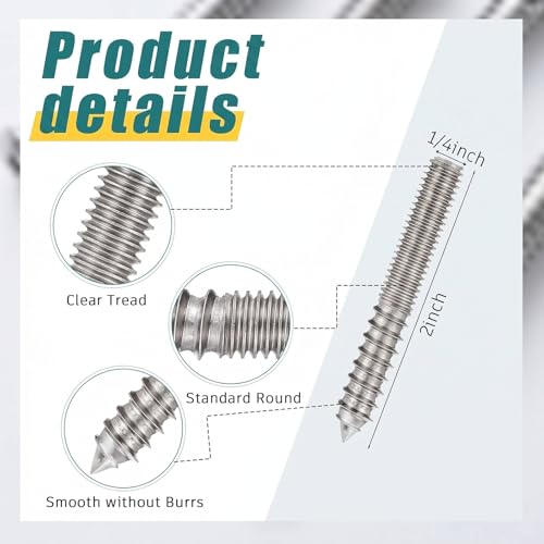 Image of Hicarer 20 Pack 1 /4-20 x 2 inch Hanger Bolts Double Headed Bolts with Driver Self Tapping Screw Threaded Rod Screws for Furniture Double Headed for Wood Furniture Joint