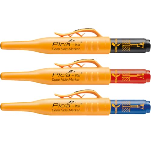 Pica Ink-Set I 3 Tieflochmarker in schwarz rot blau I 1 5mm I permanenter Markierstift ideal für schwer zugängliche Stellen I perfekt für Bohrlöcher I wasserfest I für fast alle Oberflächen