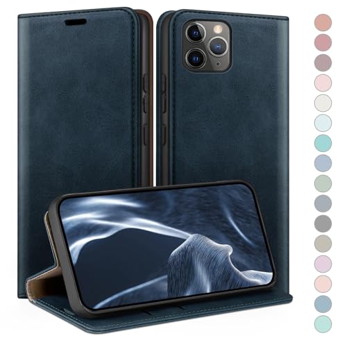 Étui portefeuille iPhone 11 Pro Max anti-RFID avec fentes pour cartes et clapet en cuir HUOUH