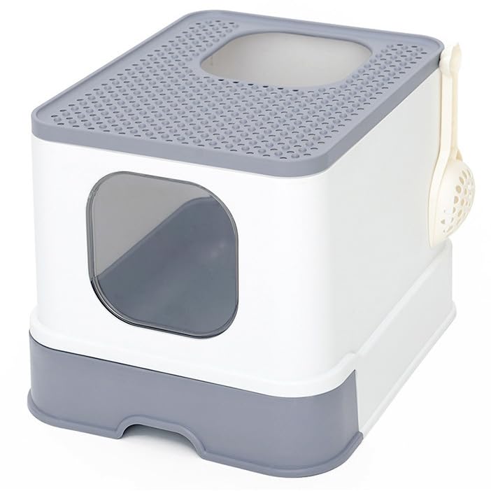 Toilettes anti-éclaboussures avec bac à litière coulissant pour stopper les grains au sol