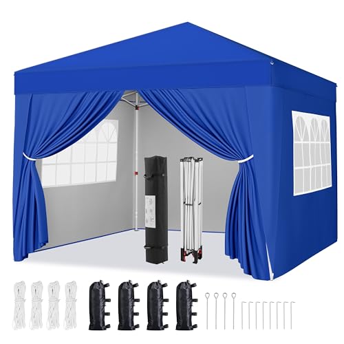 Yaheetech 12x12 Pop Up Canopy with 4 Removable Sidewalls, Portable Enclosed Instant Tent, Waterproof Outdoor Tent, Beach Sun Shelter with 4 Sandbags, 12 Stakes & 4 Ropes, Blue