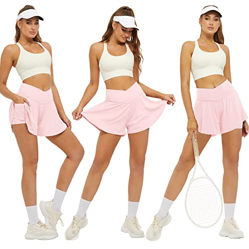 Fireswan Crossover Athletic Shorts For Women 2 In 1 Flowy Running Shorts With Pockets Spandex Butterfly Workout Tennis Skorts Baby Pink #TOP4
