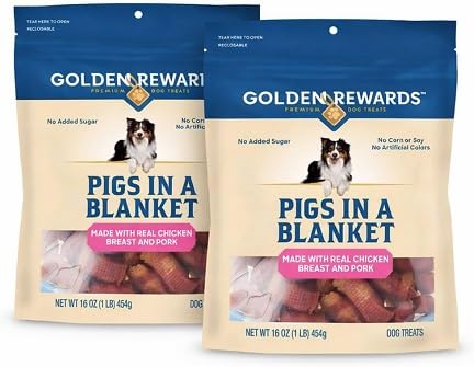 Golden | Rewards Pigs in a Blanket Dog Treats Chicken Wrapped Pork Sausage, Chicken Wrapped Jerky Dog Treats Air Dried, No Corn Wheat Soy Artificial Preservatives, 2 Pack 16 oz