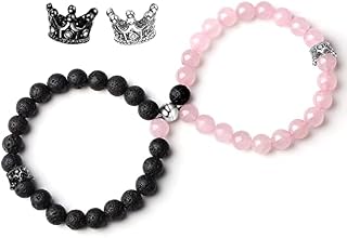 XIANNVXI Couple Matching Crystals Bracelets Forever Relationship Bracelet Beads Beaded Crown King&Queen Elastic Jewelry Gifts for Lover Boyfriend Girlfriend