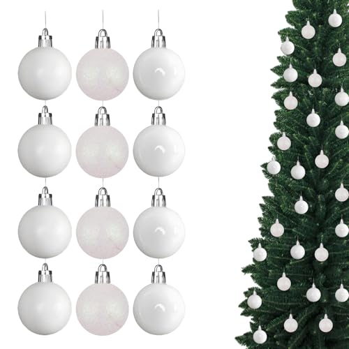 24 bolas de Natal inquebráveis brancas de 30 mm, decoração de árvore de Natal, bolas de adorno de Natal, decorações de pendurar de Natal, decoração de Natal, brilhante, mate, purpurina
