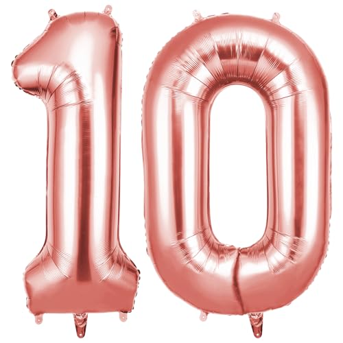 OFFCUP Ballon d'Anniversaire 10 Ans Or Rose, Foil Ballon Numéro Chiffre 101cm, Gonflable Hélium, Deco Anniversaire 10 Ans Grand Ballons pour Fête Party Mariage