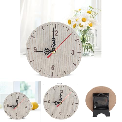 Akozon Vintage Runde Holztisch-Schreibtisch-Wand-Analoguhr für Wohnzimmer, Schlafzimmer, Büro, Kleine Wanduhren für (Durchmesser 12 cm)