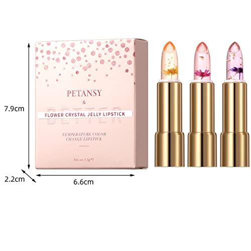 Petansy Flower Lipstick Color Changing Magic Lipstick Set 3 Colors Flower Temperature Color Change Jelly Lip Stick Temperature Color Change Moisturizer Ph Lip Balm Makeup Set #TOP5