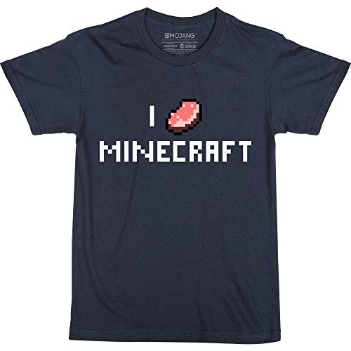 Minecraft Prodotto con Licenza Ufficiale, Mine Craft/I Love Pork Chop-Maglietta per Ragazzi Blu Blu Navy