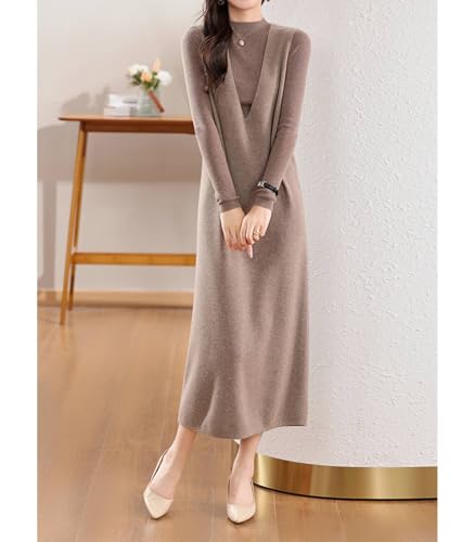 Knitted Sweater Vest Women's 100% Merino Wool Sleeveless Pullover V-Neck Solid Color Long Vest Ankle Dress3