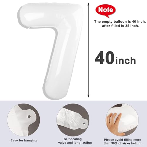 Image of 7 Balloon Numbers Birthday Decorations, 40In White Balloons for Men Women | Eye-catching Appearance, Perfect Decorative Centerpieces, Convenient Self-sealing Structure, Widely for Various Occasions