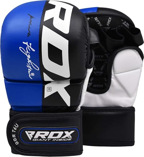 RDX MMA Gloves Grappling, Sparring, Martial Arts Mitts Men Women, Hybrid Open Palm, Maya Hide Leather Wrist Support Boxing Glove Training Cage Fighting Combat Sports Muay Thai, Punching Bag Kickboxing