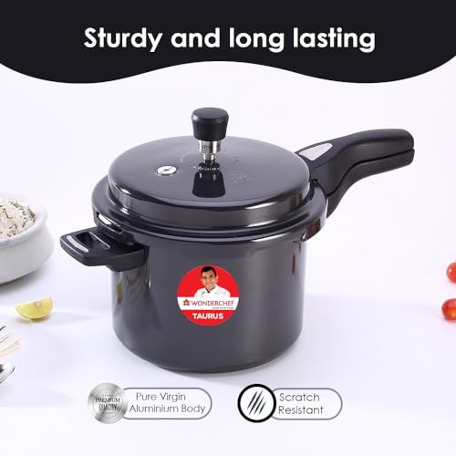 Image of Wonderchef Taurus Hard Anodized Outer Lid Pressure cooker, 5 liter, Cool Touch Handles for Durability, Induction Friendly, Black, 5 year warranty, ISI Certified
