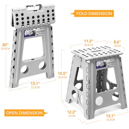 Image of Delxo 16 Inch Folding Step Stool,Foldable Stool for Adults,Portable Collapsible Plastic Stepstool,Non Slip Folding Stools for Kitchen Bathroom Bedroom Garden Up to 400LBS,(Grey 1PC) (Pack of 6)
