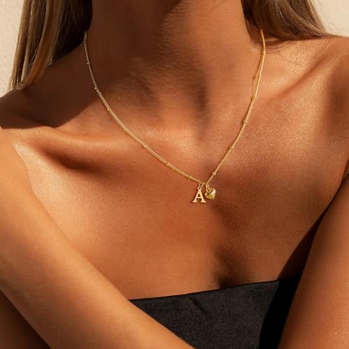 M MOOHAM Gold Heart Initial Necklace for Women Girls - 14K Gold Plated Letter A-Z Pendant Necklace Dainty Heart Necklaces Tiny Initial Necklaces Birthday Gifts for Women Jewelry2