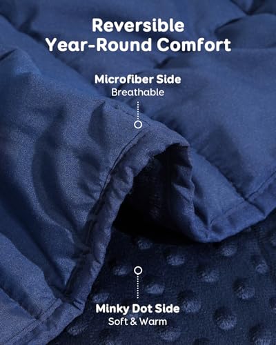 Image of Kivik Breathable Weighted Blanket for Adults, 20lbs Ultra Soft Minky Dot Heavy Blankets, Reversible Cooling and Warm Blanket for All Seasons, Machine Washable, 80 inchx87 inch Queen Size, Navy Blue