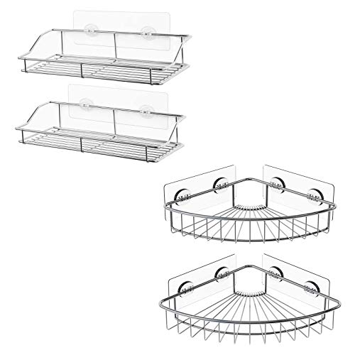 Smartake 2-Pack Corner Shower Caddy 2-Pack 9.9 Inches Shower Caddy, Wall Mounted Bathroom Shelf With Adhesives #TOP20