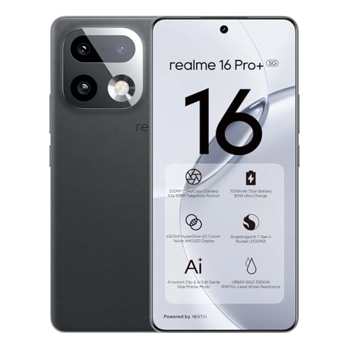 realme 16 Pro+ 5G Smartphone 8GB + 256GB, 200MP LumaColor Cámara + 50MP, Teléfono Móvil con Procesador Snapdragon® 7 Gen 4, Batería 7000mAh y Carga de 80W, Móviles de 6.8