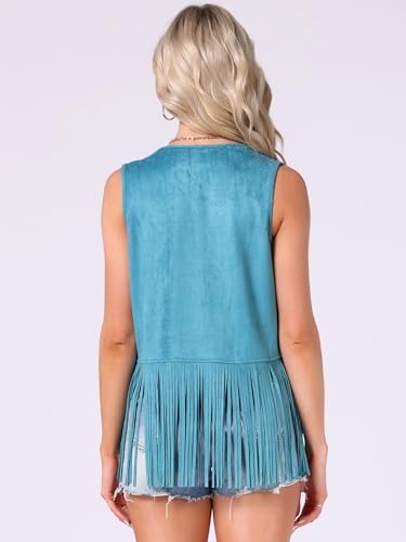Image of Allegra K Women's Fringe Top Vest Open Front Western 70s Outfits Faux Suede Tassel Cardigan