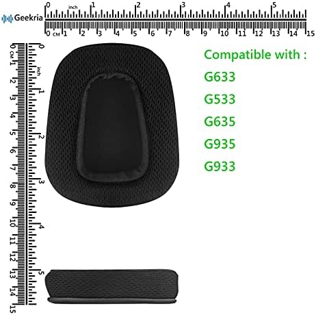 Geekria QuickFit Mesh Fabric Replacement Ear Pads for Logitech G533, G633, G635, G933, G935 Headphones Ear Cushions, Headset Earpads, Ear Cups Repair Parts (Black)
