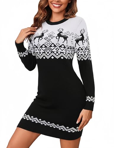 Bresdk Weihnachtspullover Kleid Damen Strick Pulloverkleid Winter Ugly Christmas Sweater Dress Strickpullover Strickkleid Weihnachten Langarm Elegant,...
