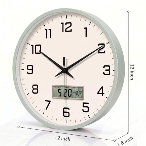 Image of STAR WORK Silent Non-Ticking Wall Clock 12 inch Inch Analog Clock & LCD Display | Calendar Date, Day, Temperature, Operated Decorative Clock for Living Room, Kitchen, Bedroom,Office (White Black Digital)