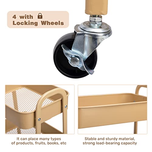 Agtek Makeup Cart, Movable Rolling Organizer Cart, 3 Tier Metal Utility Cart With Lockable Wheels For Home & Office, Golden #TOP4