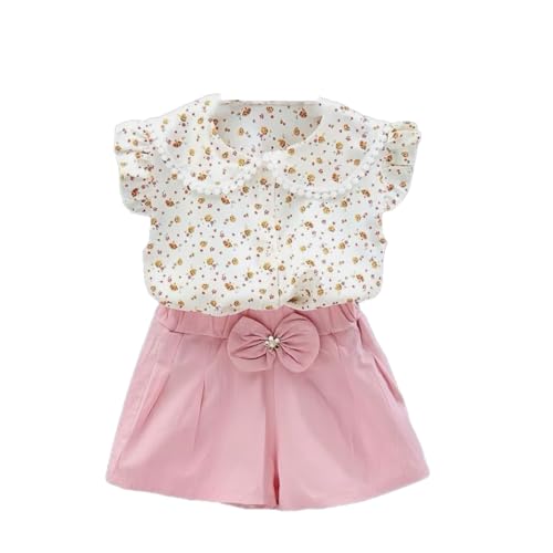 [YJSO] 子供服 女の子 ピンク1 セットアップ 2点セット 半袖Tシャツ ショートパンツ ジャージ 140 スポーツウェア 夏服 キッズ ガールズ 半ズボン フリル 可愛い きれい おしゃれ カジュアル シンプル 普段着 通学 プレゼント ジュニア服の商品画像（Amazon）