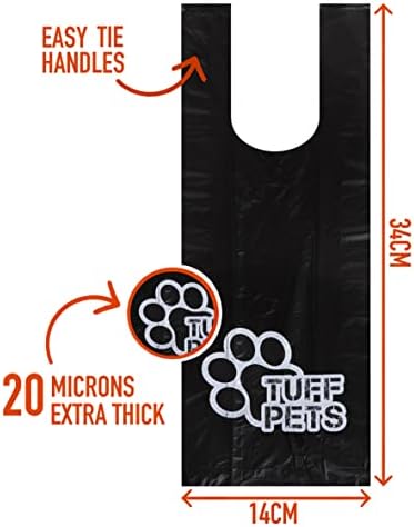 Tuff Pets 50% Stronger Dog Poo Bags | Biodegradable Eco Doggie Poop Bags with Tie Handles on a Roll Cornstarch | 16 Dispenser Refill Rolls | Thick Doggy Waste Bags