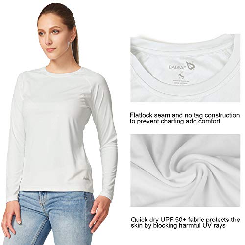 BALEAF Women's Long Sleeve Shirts UPF 50+ Sun Protection SPF Dri Fit Lightweight T-Shirt Outdoor Hiking Runing Fishing White Size M