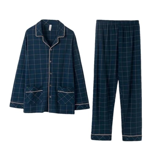 Men's Pajama Sets Simple Sleepwear Long Sleeve Cotton Top Pant Leisure Outwear Soft Loungewear 01 4XL