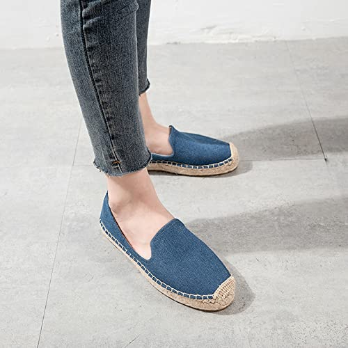 Image of Women's Classic Slip on Flat Shoes Casual Cap-Toe Platform Simple Espadrille Canvas Loafers Dark Denim 6