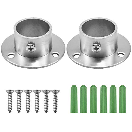 shower curtain rod flange - DORYUM 2 Pack Stainless Steel Closet Pole Sockets, Heavy Duty Closet Rod End Supports Round Shaped Flange Rod Holder with Screws for Wardrobe Bracket Shower Curtain Rod Flange Socket Kit (25mm)