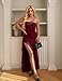 YMDUCH Women's Elegant Strapless Bodycon Ruched Ruffle High Split Long Formal Evening Dress WineRed