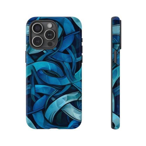 Coque résistante brillante iPhone 15 Pro Max avec motif celtique bleu exclusif