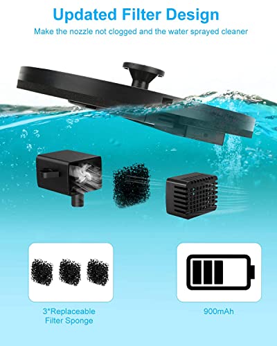 Jutai Solar Fountain For Bird Bath With 900Mah Battery Backup And Light,Solar Bird Bath Fountains,Solar Powered Water Fountain For Birdbath, Outdoor, Pond, Pool And Garden Decoration #TOP5