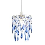 Modern Waterfall Design Easy Fit Pendant Shade with Clear/Midnight Blue Acrylic Droplets and Beads - Chrome Metal Ring - 16cm Diameter by Happy Homewares