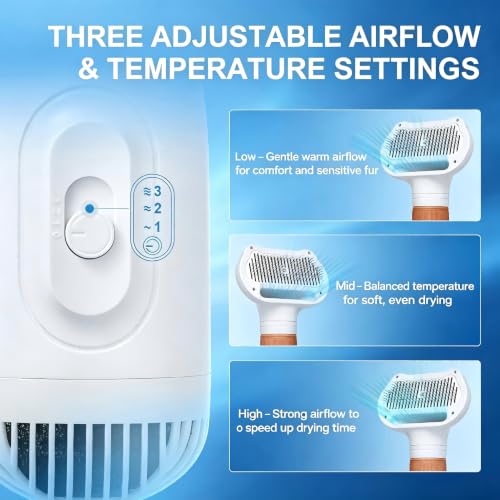 3-in-1 Dog Hair Dryer Brush with Detangling Slicker – Adjustable Heat for Sensitive Skin, Overheat Protection, Lightweight Portable Grooming Tool for Small/Medium Breeds — view 6