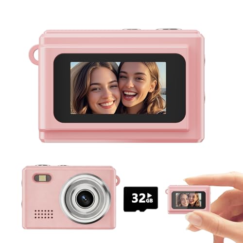 Valentine's Day Gift - Mini Keychain Camera, 1080P Portable Digital Camera with 0.96" Screen, Includes 32GB Card for 12MP Photo Video, Birthday Graduation Travel(Pink)