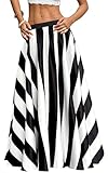 Sinono Women's Chiffon Stripe Maxi Skirt High Waist Mopping Floor Skirts (Medium, 2-Black)
