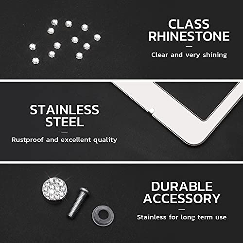Rayzi Bling License Plate Frame 2 Pack,Sparkly Stainless Steel License Plate Frames with Premium Gift Box,Rhinestone License Plate Frames with 1200pcs Rhinestones for Women ,Party,Birthday ,Gift