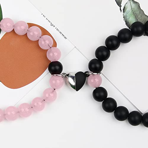 Tokcousun 2 Pcs Magnetic Couple Bracelets Matching Heart Charms Adjustable Relationship Distance Connecting Bracelets, Two-Wire Strong Couples Friendship Bracelet Beads Gifts For His And Her #TOP4