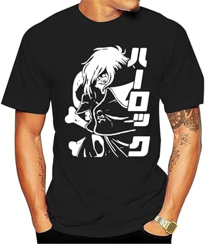 AWENGL Awesome Space Pirate Captain Harlock Albator Anime T Shirt Young Design Soft Cotton Homme Tee Shirt Black Black L