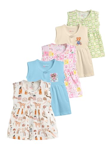 Image of HELLCAT 100% Cotton Baby Frock Dress for Girls - Pack of 5, Soft & Trendy, Sleeveless