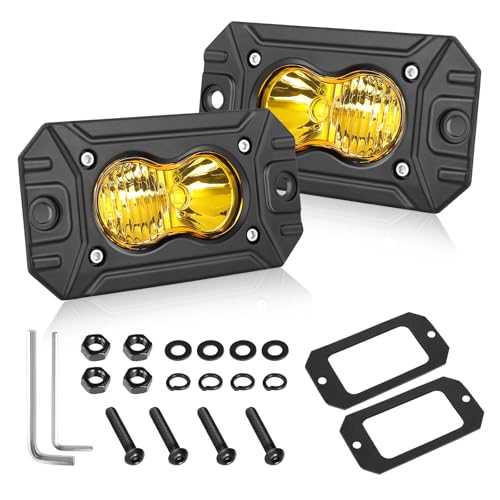 Image of Yellow Flush Mount LED Pods 40W CREE LED Flush Bumper Fog Lights | Spot Flood Combo Offroad Driving Lights Yellow Flush Mount LED Chase Light Pods for Trucks Pickup SUV UTV ATV