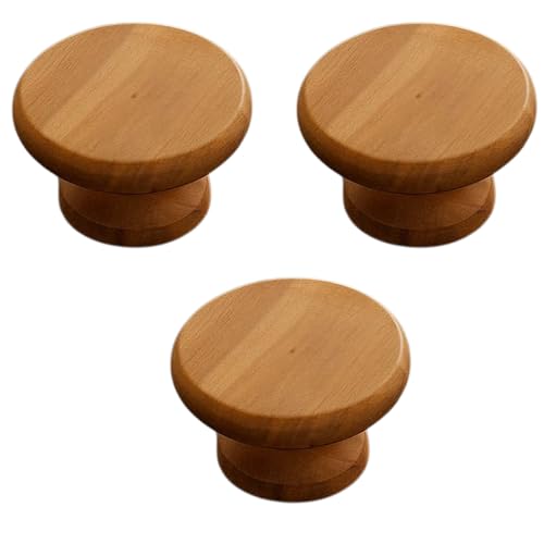 Image of 3 Piece Solid Teak Wood Round Drawer Knob| Smooth Natural Finish Wooden Cabinet & Wardrobe Handle | Modern Minimal Cupboard & Kitchen Furniture Knob - 2 Inch-| 3 Years Warranty |