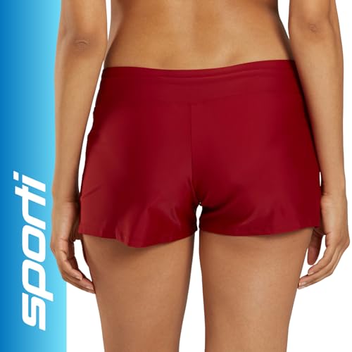 Sporti Women's High Waisted Swim Board Shorts, Active Swim Short Bottom, Internal Built-in Brief, Adjust Drawstring Waistband2