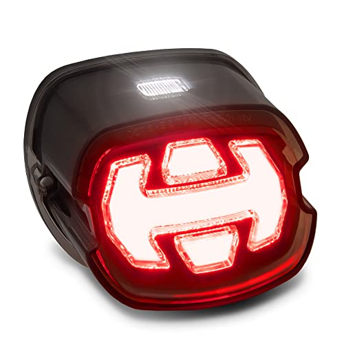 Image of TRUE MODS LED Brake Tail Light for Harley Davidson - DOT Arrow-Design Square License Running Red Smoked Rear Stop Taillight for Sportster Dyna Fatboy Road King Electra Glide Ultra Softail Heritage