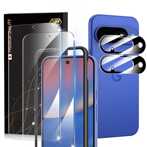 Google Pixel 10 用 ガラスフィルム(2枚) カメラフィルム(2枚) 保護フィルム ガイド枠付き 日本旭硝子採用 硬度10H強化ガラス 指紋防止 高光沢 高透過率 ピクセル10 用 4枚入り